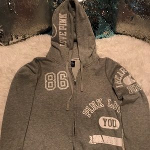 Victoria Secret Pink Gray Hoodie with bling. EUC.